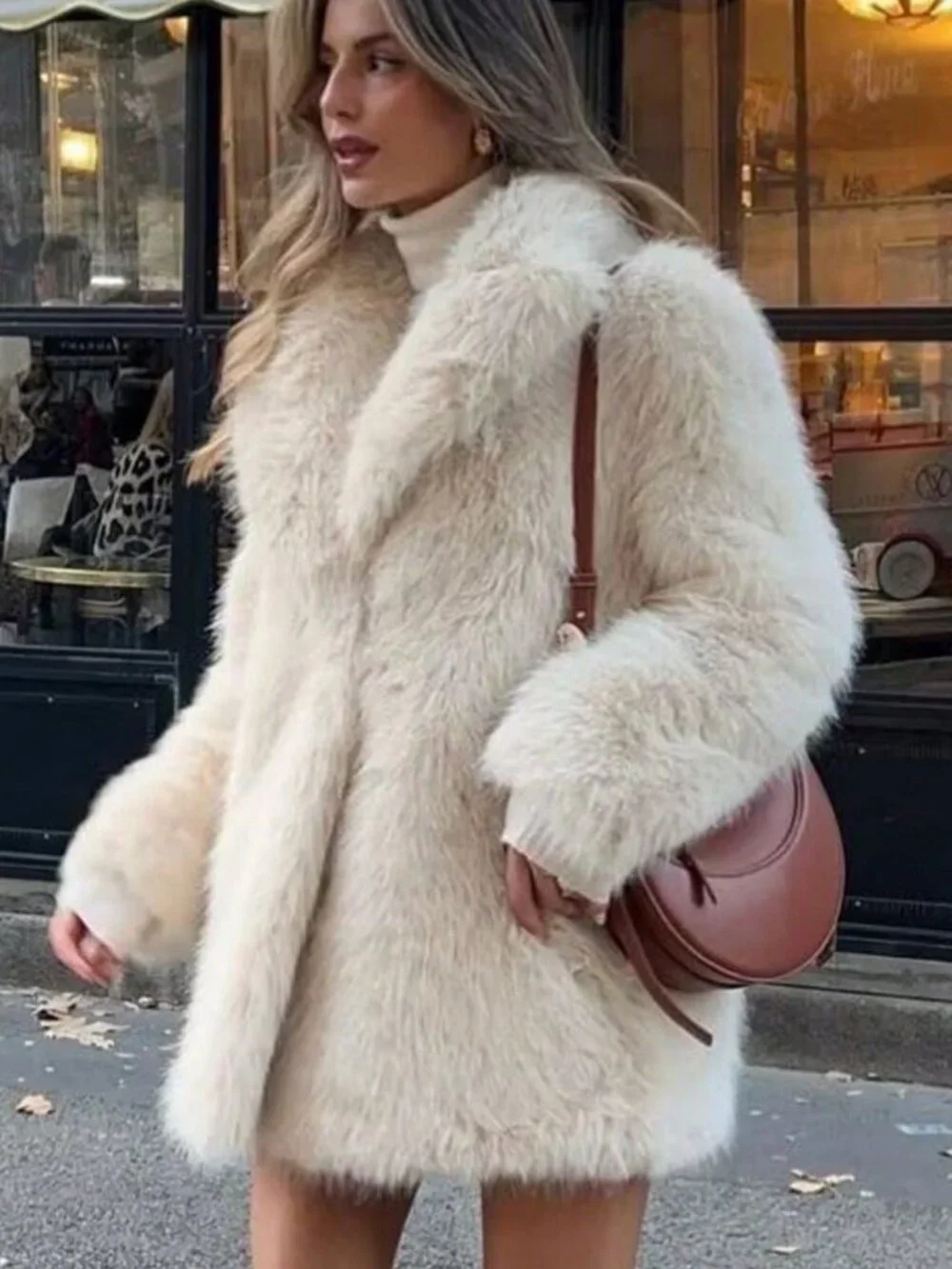 Beige womens Oversize Faux Fur teddy Coat - Picture 2 of 9